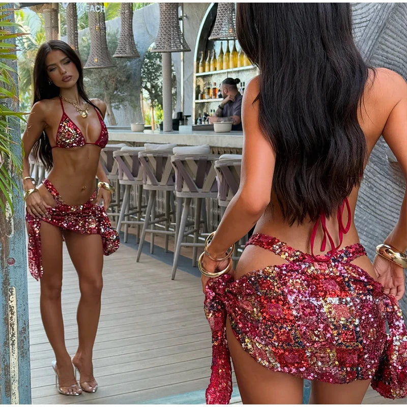 Sienna Sequin Bikini Skirt Three-piece