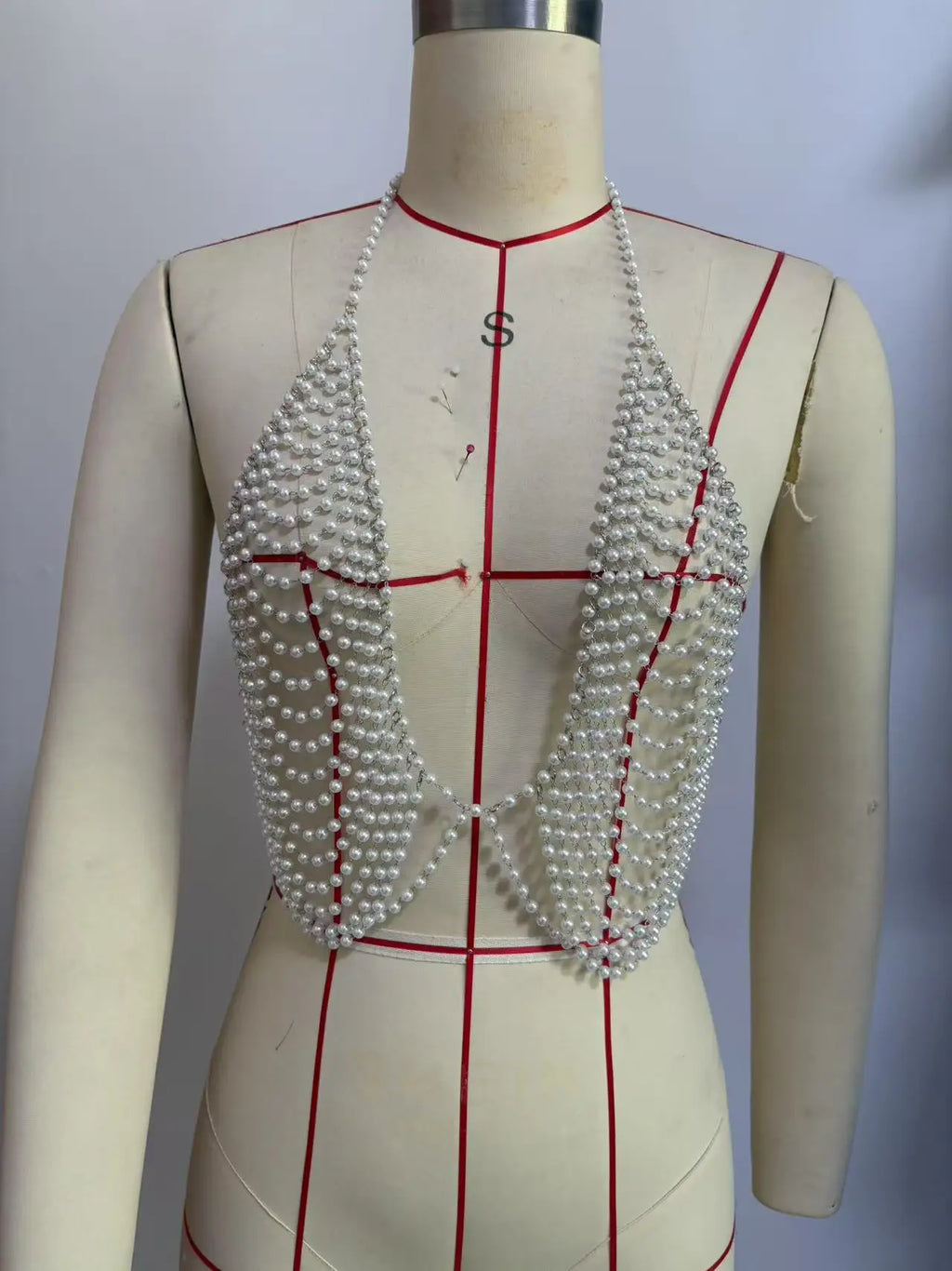 CHICATWILL European Sexy Deep V-Neck Lady Camis Pearls Tops Beach Handmade Beading Body Chains Hot Woman Vest American Female