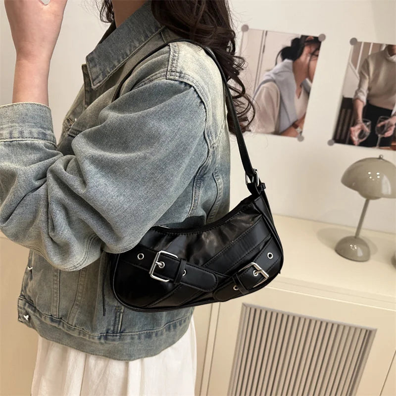 Y2K Vintage PU Leather Women Shoulder Bag Small Crossbody Bag Fashion Ladies Underarm Bag Clutch Purse and Handbag Secondary image