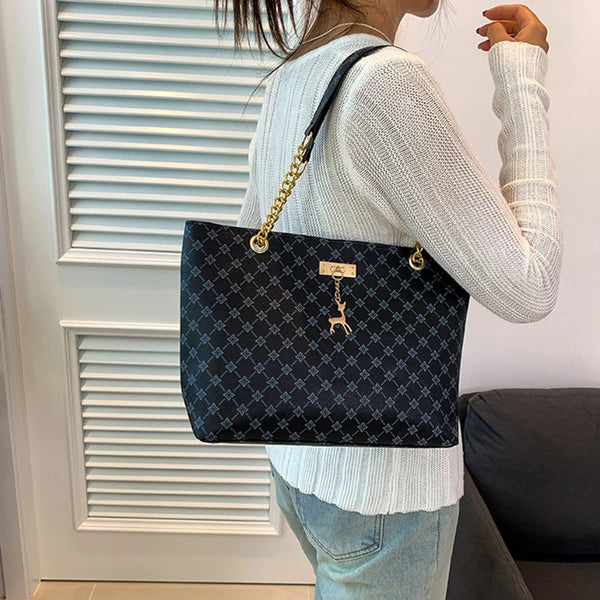Margaux Monogram-Print Faux-Leather Chain Tote Bag