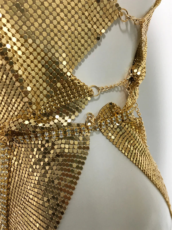 Calista Metal-Sequin One-Shoulder Mini Dress