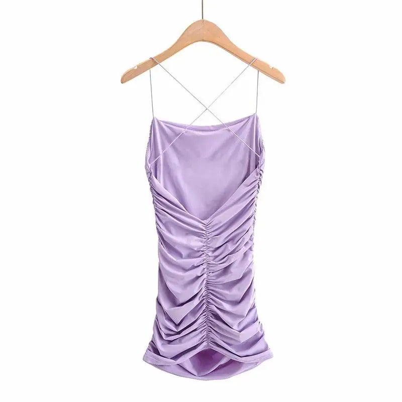 Rhiannon Lavender Cross-Back Pleated Mini Dress