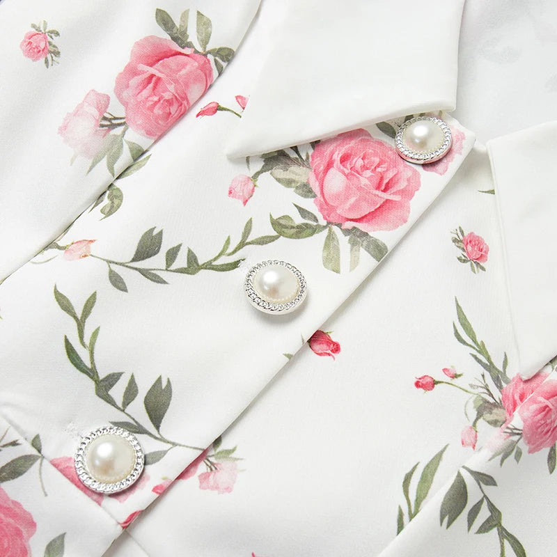 Gisella Floral Collared Puff-Sleeve Pearl-Button Ruffle Mini Dress