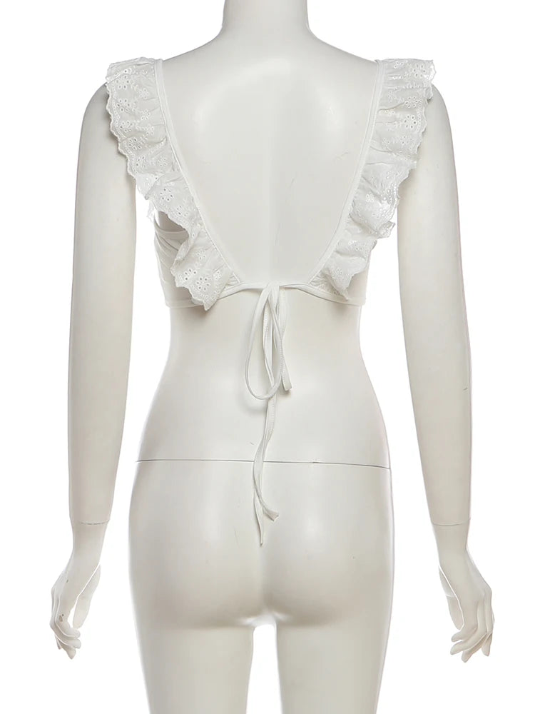 Marzena Eyelet Lace Ruffle Crop Top & Mini Skirt Two-piece