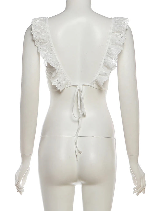 Marzena Eyelet Lace Ruffle Crop Top & Mini Skirt Two-piece