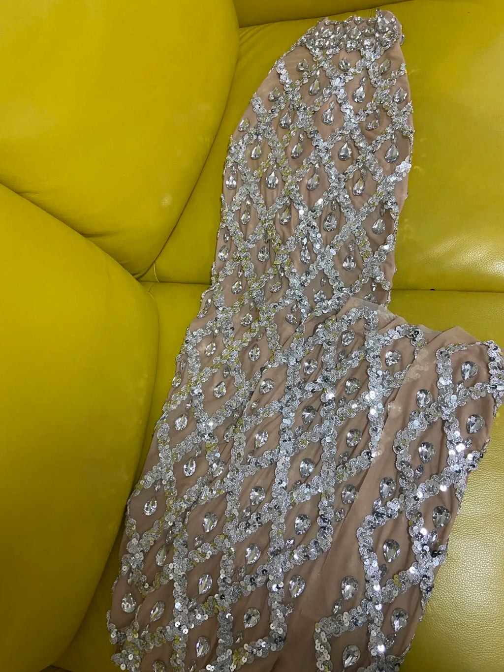 Solène Silver Crystal Mesh Performance Maxi Gown