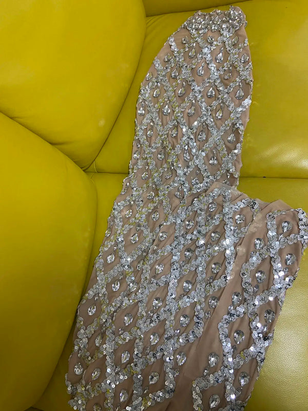 Solène Silver Crystal Mesh Performance Maxi Gown