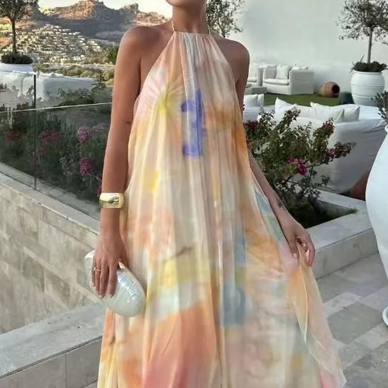 Maelle Printed Backless Halter Maxi Dress