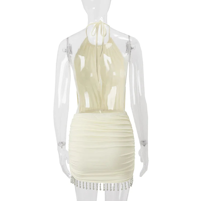 Aurelie Embellished Halter Cutout Mini Dress