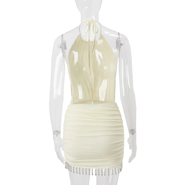 Aurelie Embellished Halter Cutout Mini Dress