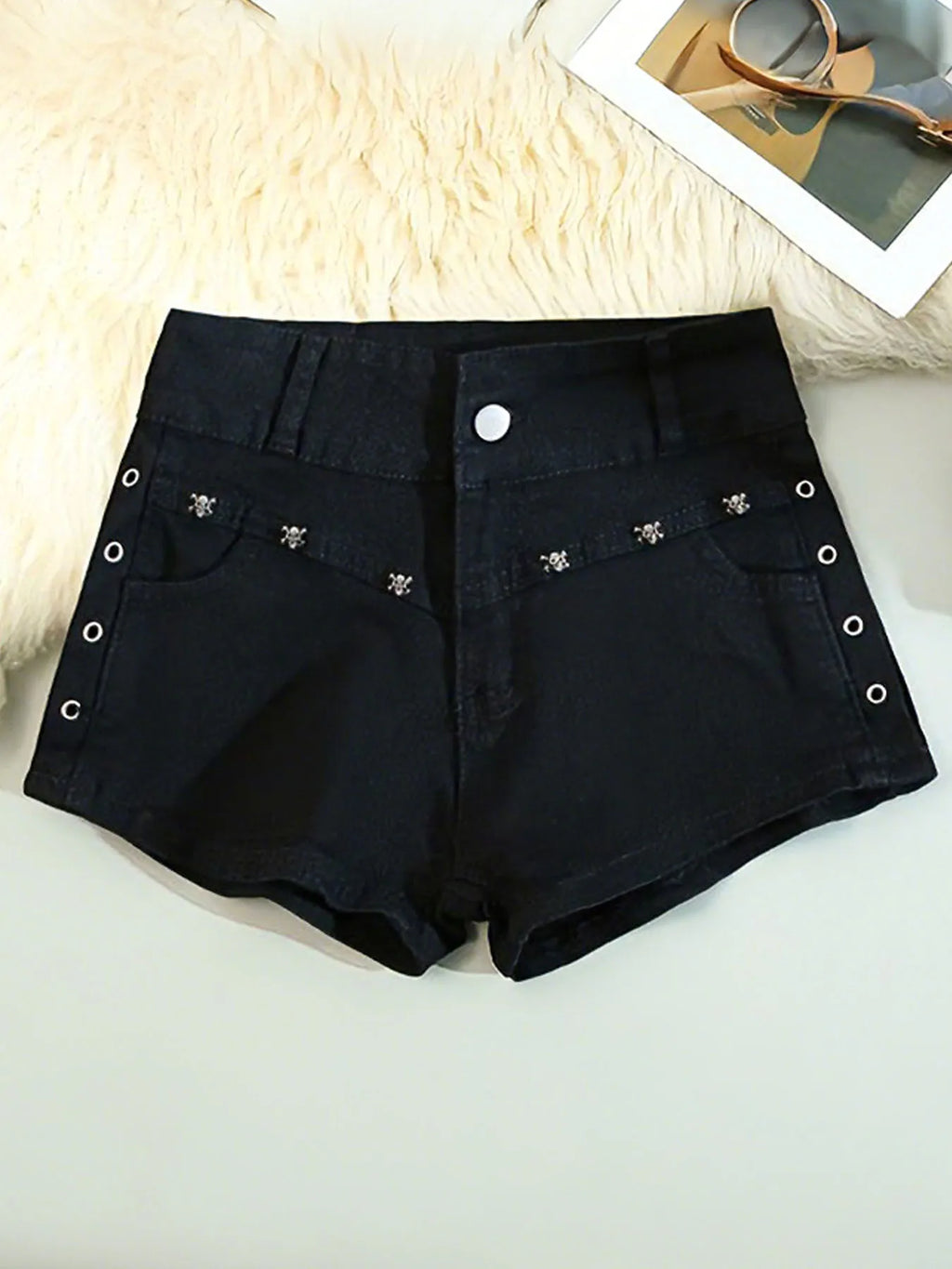 Raven Lace-Up Vintage Denim Shorts Apparel One-piece
