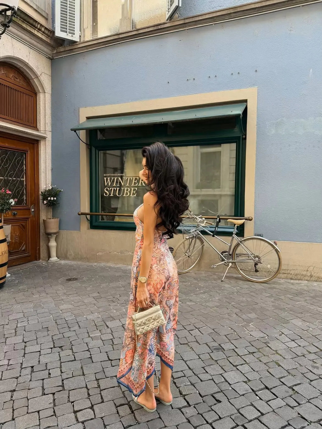 Solana Printed Halter Asymmetric Maxi Dress