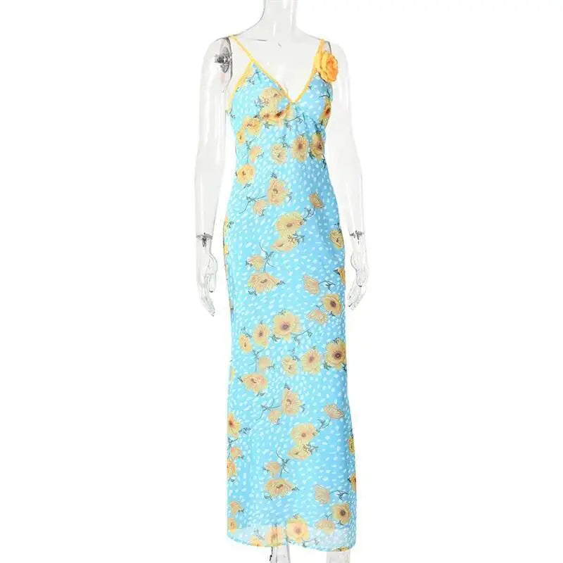 Etta Floral V-Neck Backless Maxi Dress