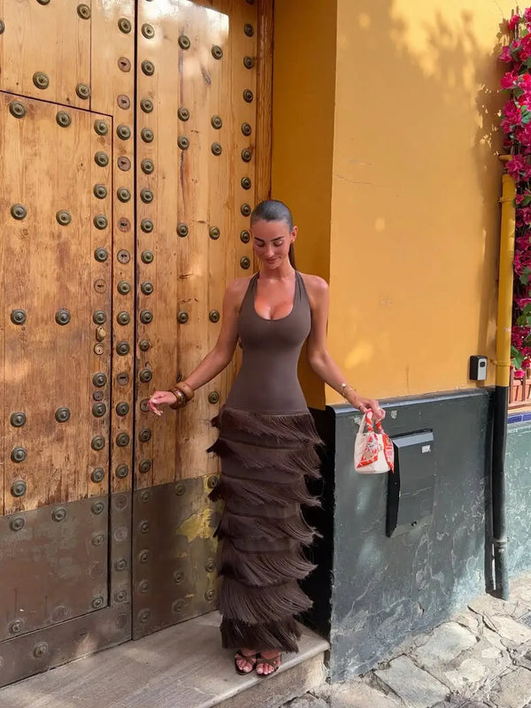Maya Tassel Halter Maxi Dress
