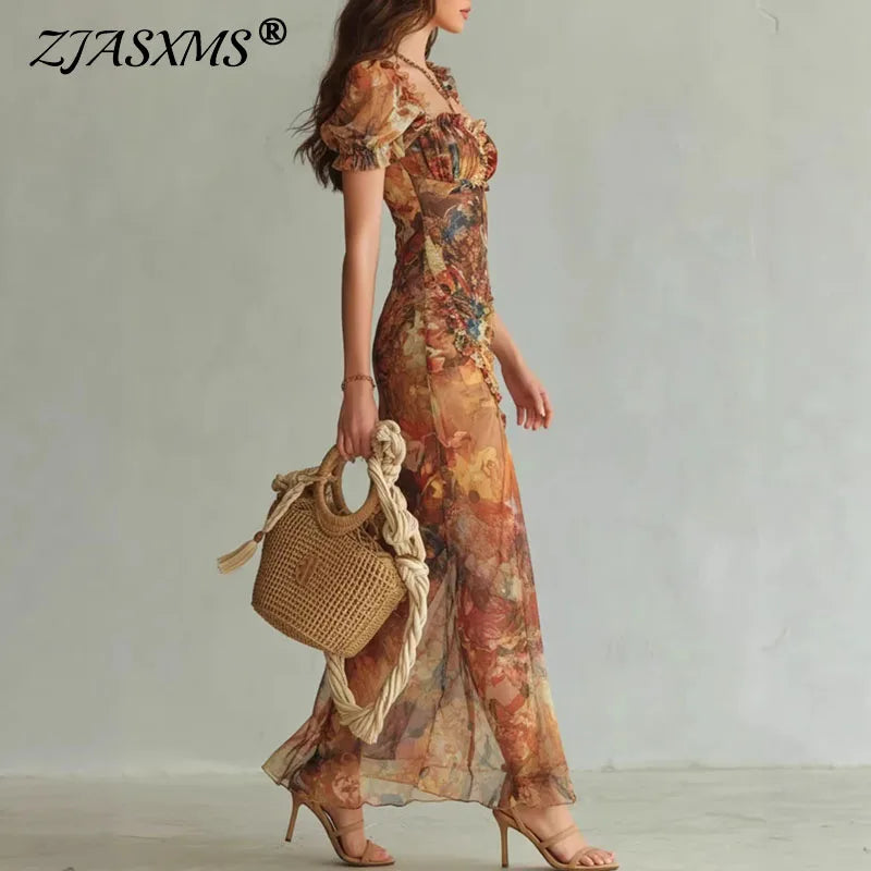 Paloma Boho Cutout Puff-Sleeve Maxi Dress Main image