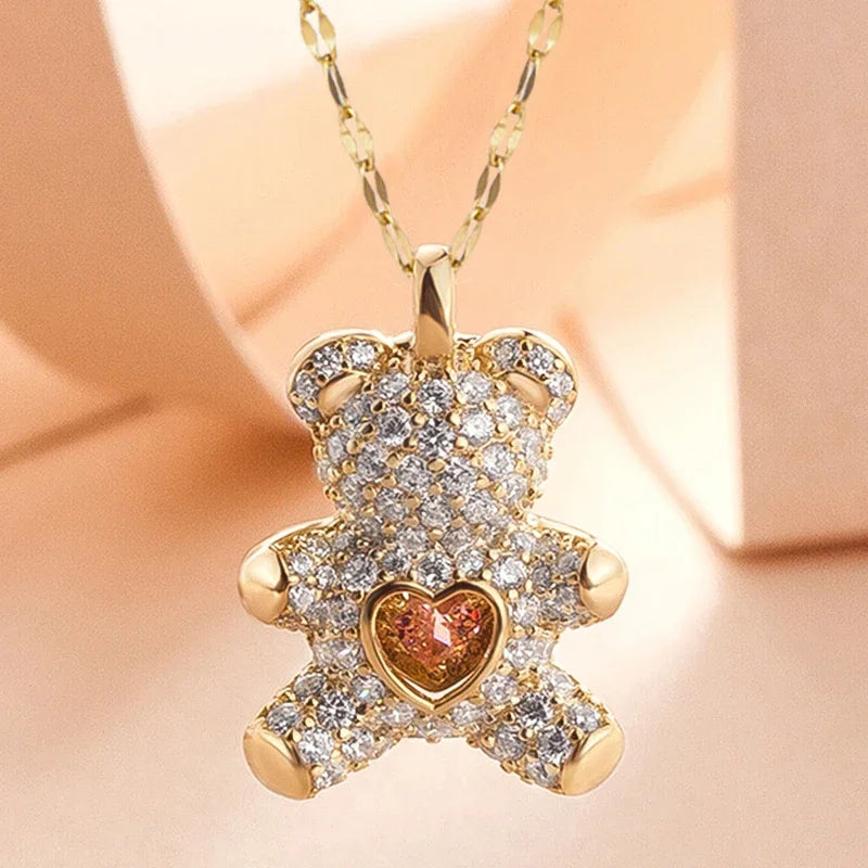 Teddy Crystal Bear Pendant Necklace