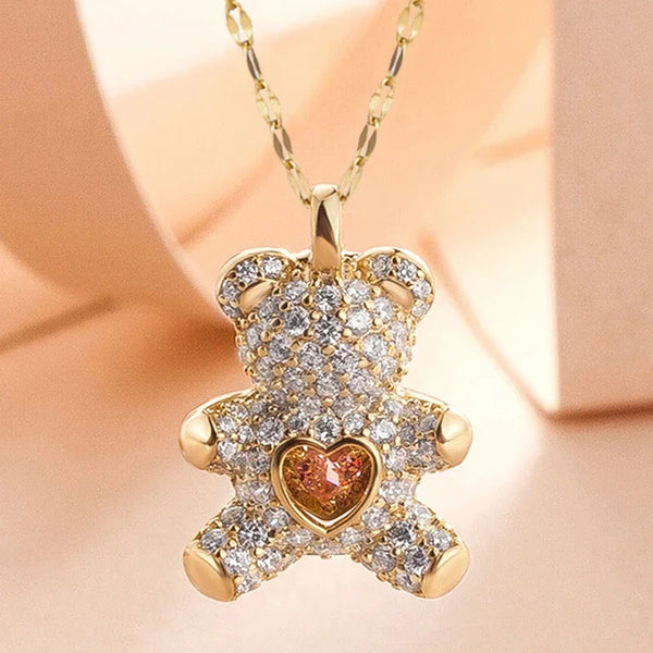 Teddy Crystal Bear Pendant Necklace
