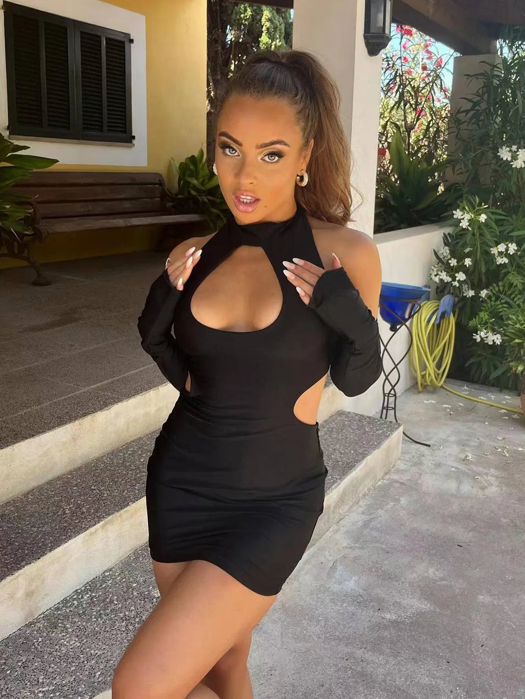 Romy Ruffle Halter Bodycon Mini Dress