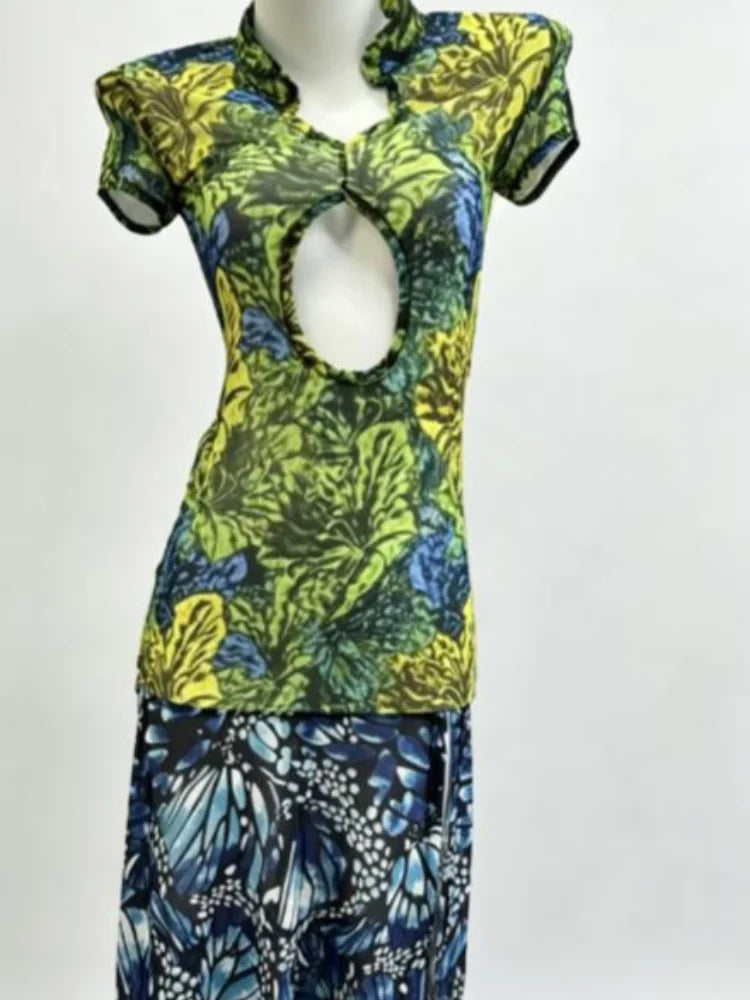 Jade Butterfly Cutout Slit Midi Dress