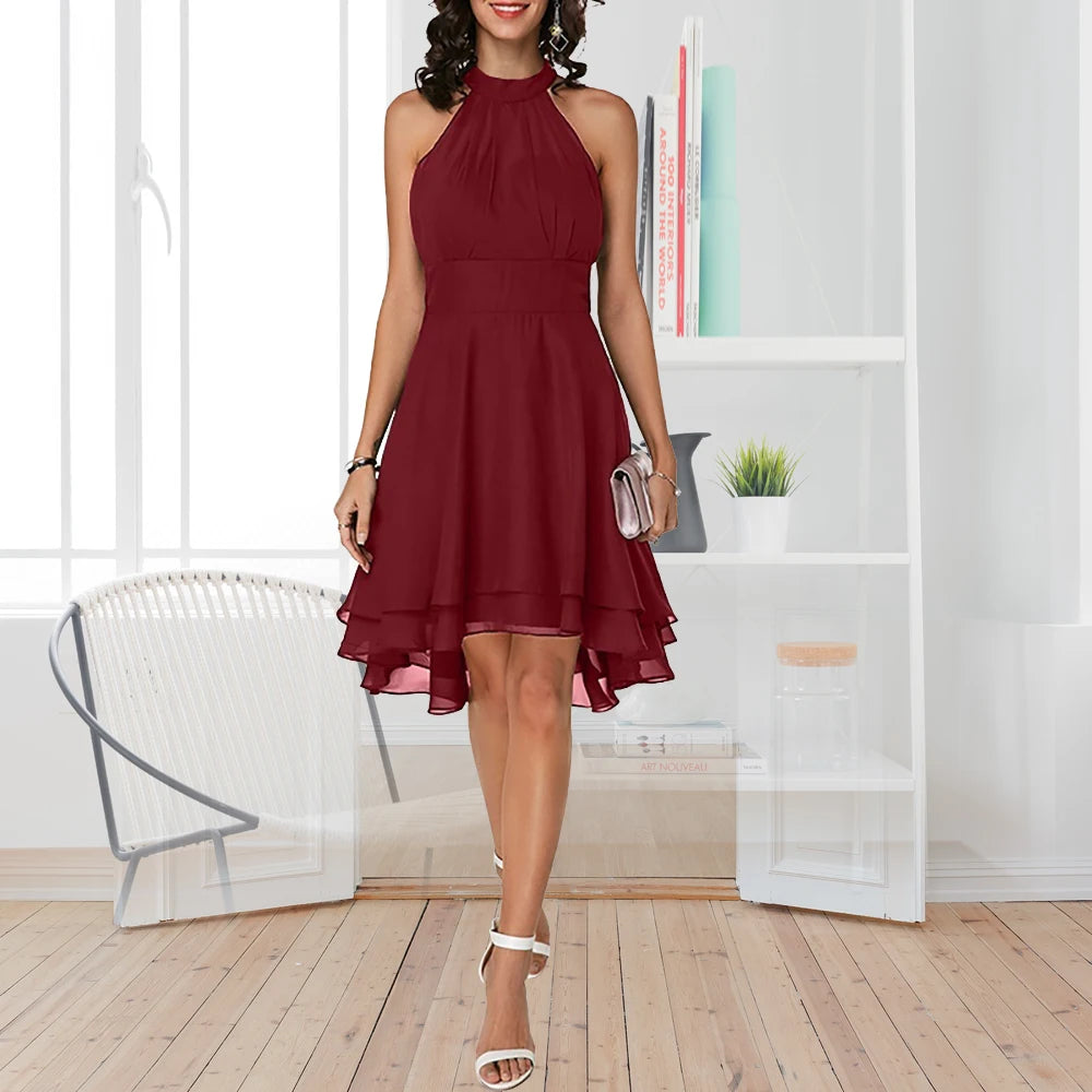 Zinnia Layered Chiffon Halter Midi Dress