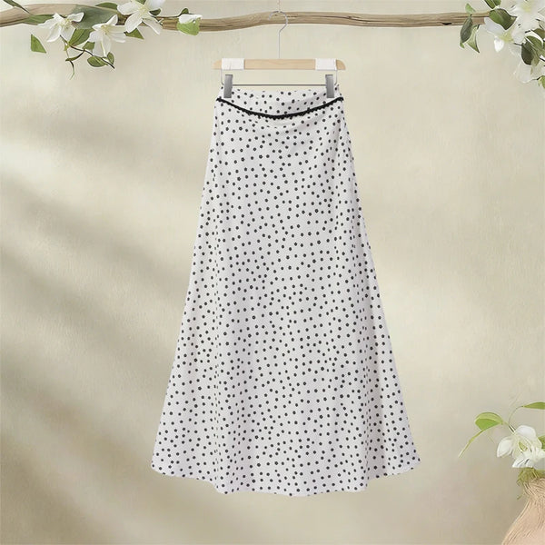 Fashion Women's Polka Dot Long Skirt Set Square Neck Lantern Sleeve Lace Crop Top High Waist A-line Skirts 2026 Summer Lady Suit