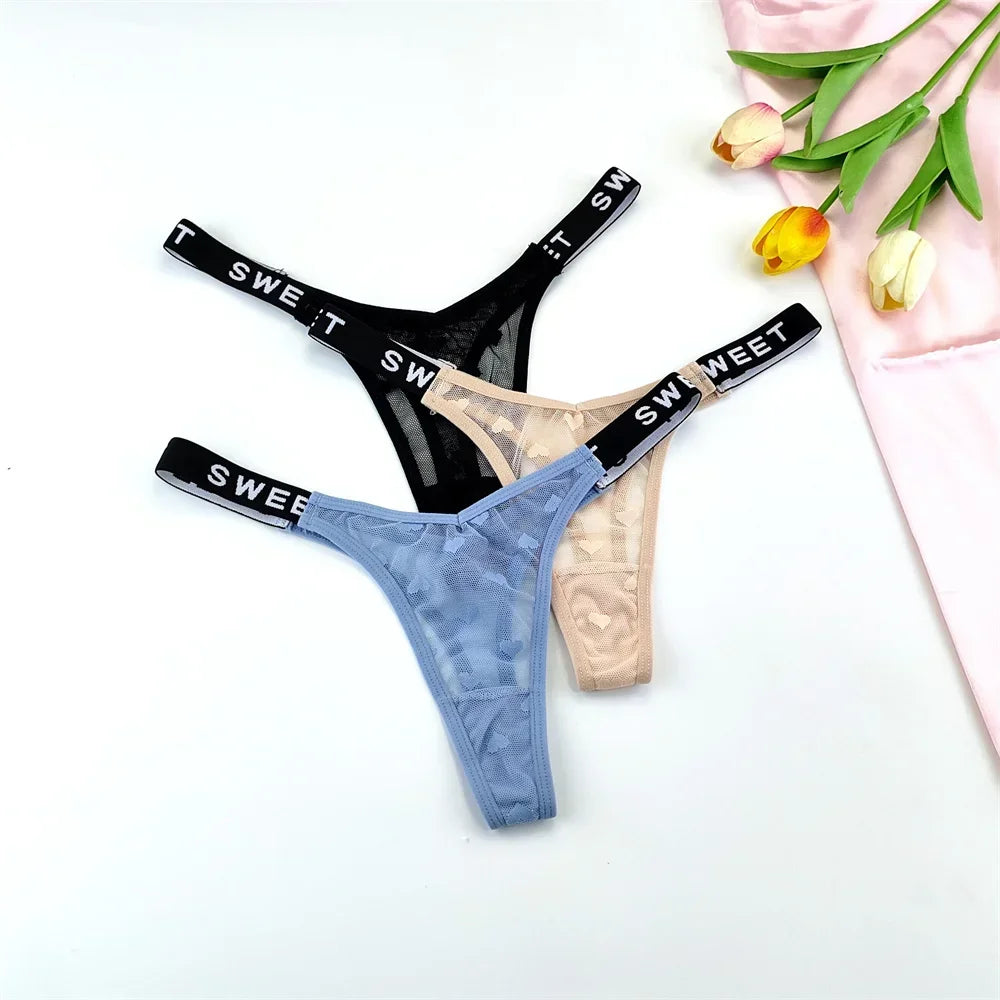 Amara Letter-Waist Mesh Thong Pack Lingerie 3-piece