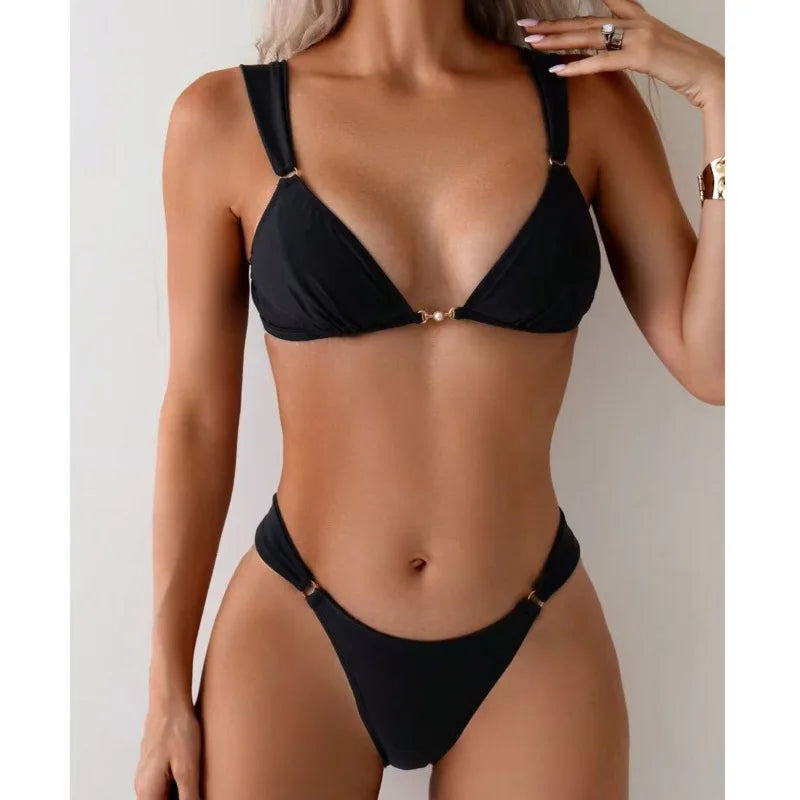 Black Sexy Bikinis Solid Swimsuits Women Swimwear Push Up Female Beach Swim Wear Bathing Suits Brazilian Bikini Set Pool Bather Main image