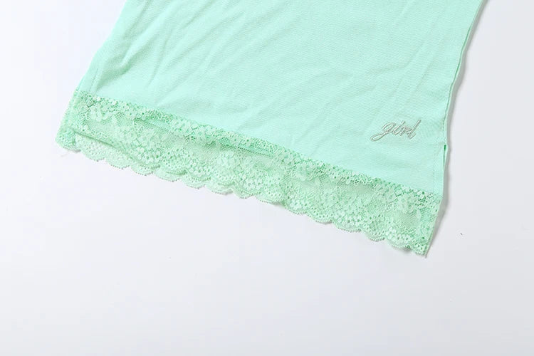 Weird Puss Lace Patchwork Camisole Women Low-Neck Skinny Patchwork  Side Slit Midnight Sexy Hottie Wild Summer Trend Streetwear