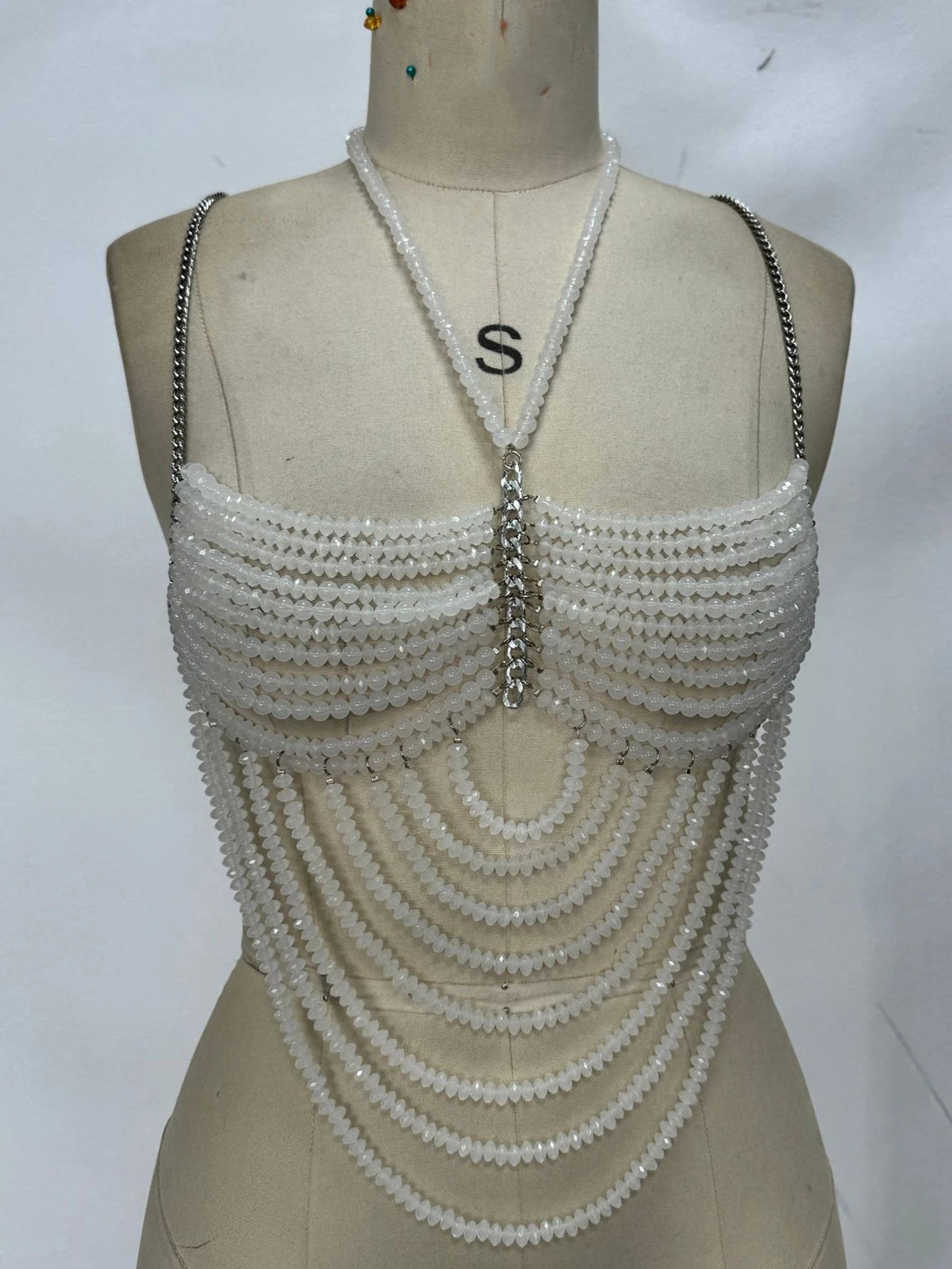 Elara Rhinestone Beaded Halter Crop Top