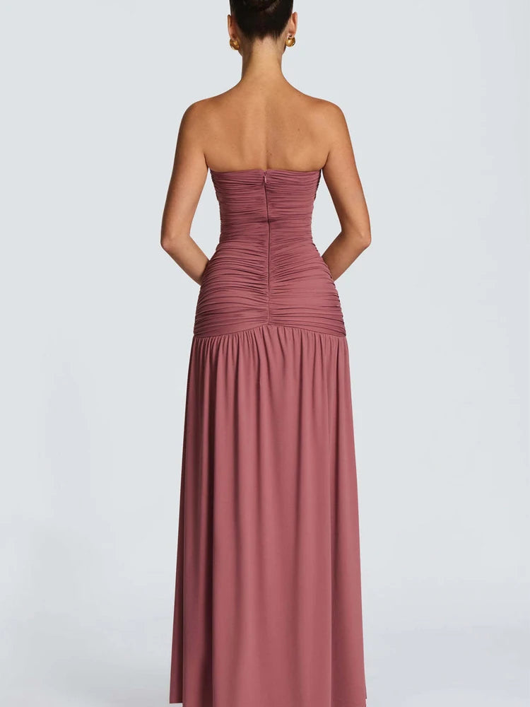 Celestia Strapless Pleated Split Maxi Dress