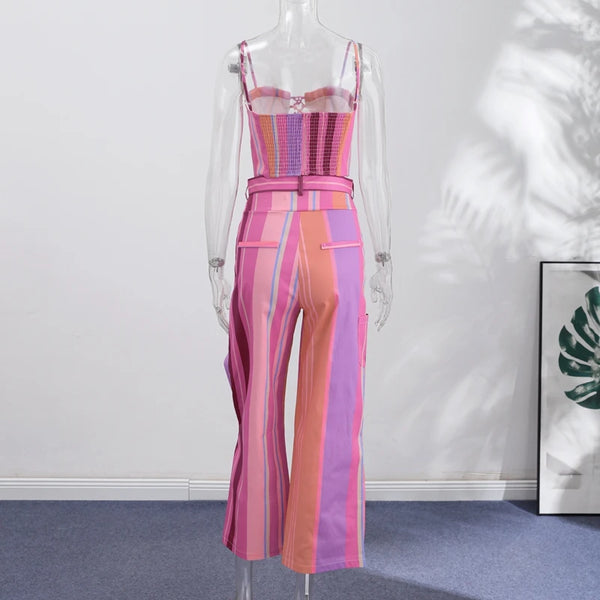 Valentina Striped Lace-Up Tube Top & Wrap Wide-Leg Pants Two-piece
