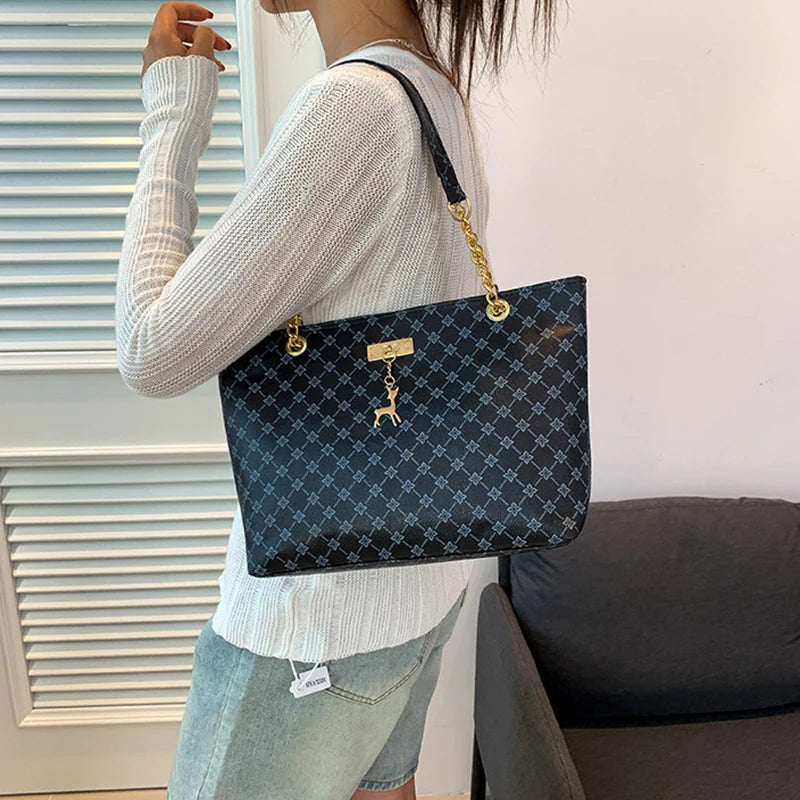 Margaux Monogram-Print Faux-Leather Chain Tote Bag