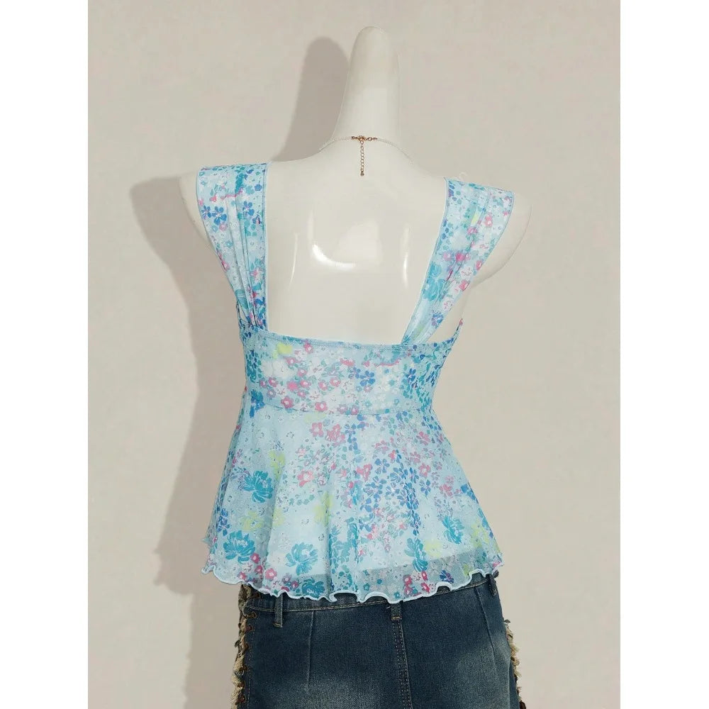 Poppy V-Neck Bow Sheer Camisole Crop Top One-piece
