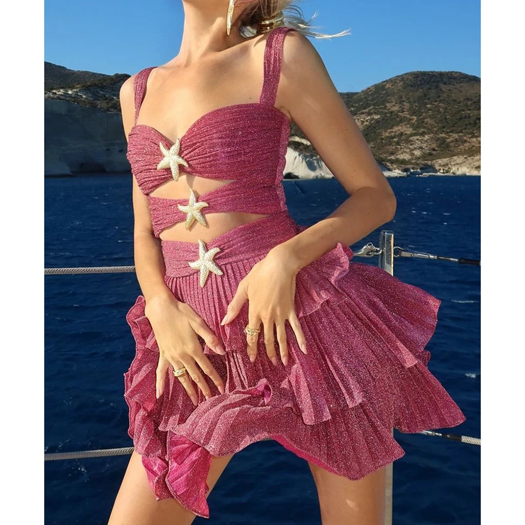 Marina Starfish Off-Shoulder Ruffle Mini Dress