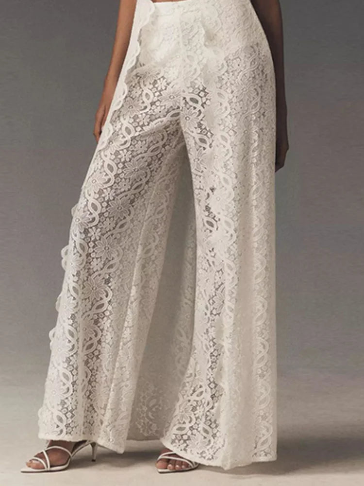 Fiora Sheer Floral-Lace Wide-Leg Pants Set Two-piece Secondary image
