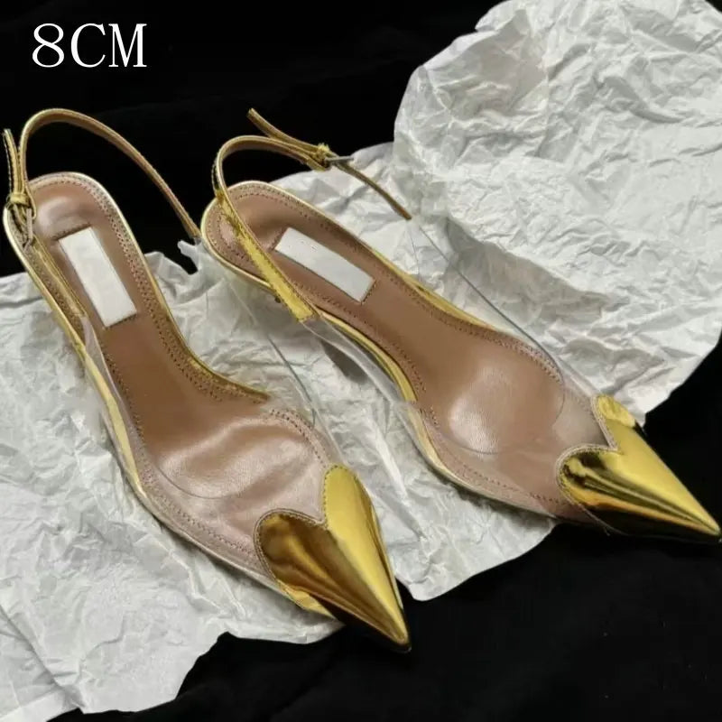 Heart-Shaped Transparent High-Heeled Sandals For Women Summer Fairy Style Pointed-Toe Low-Heeled Women'S Shoes Sexy Party Pumps