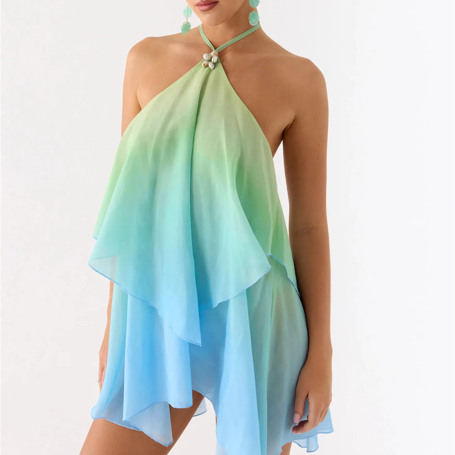 Lana Gradient Halter Tie-Up Ruffle Sleeveless Mini Dress Secondary image