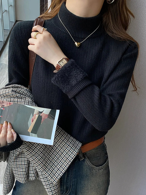 Bettany Velvet-Lined Thermal Knit Turtleneck Sweater One-piece