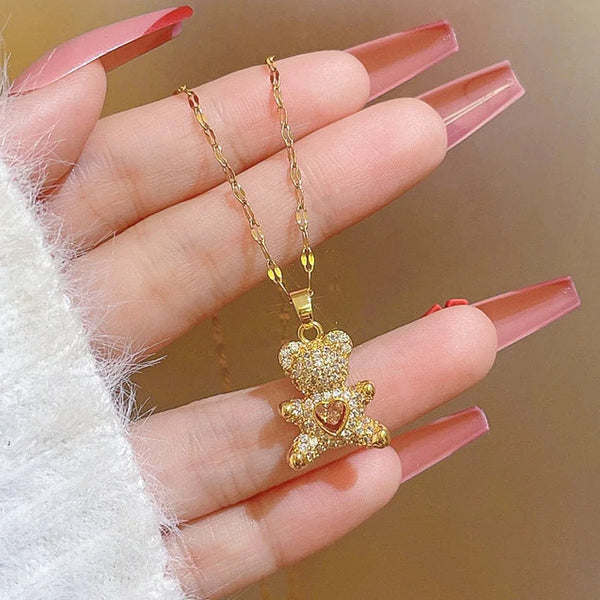 Teddy Crystal Bear Pendant Necklace