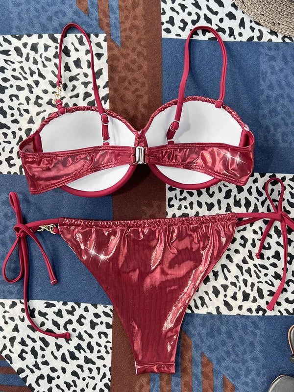 Marceline Faux-Leather Bra-Cup Bikini Two-piece