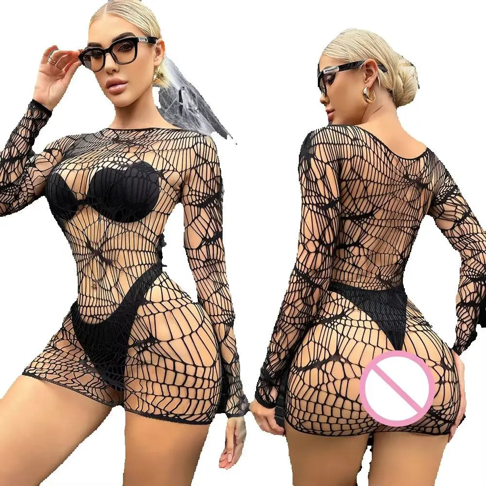 Obsidian Web Fishnet Mesh Lingerie