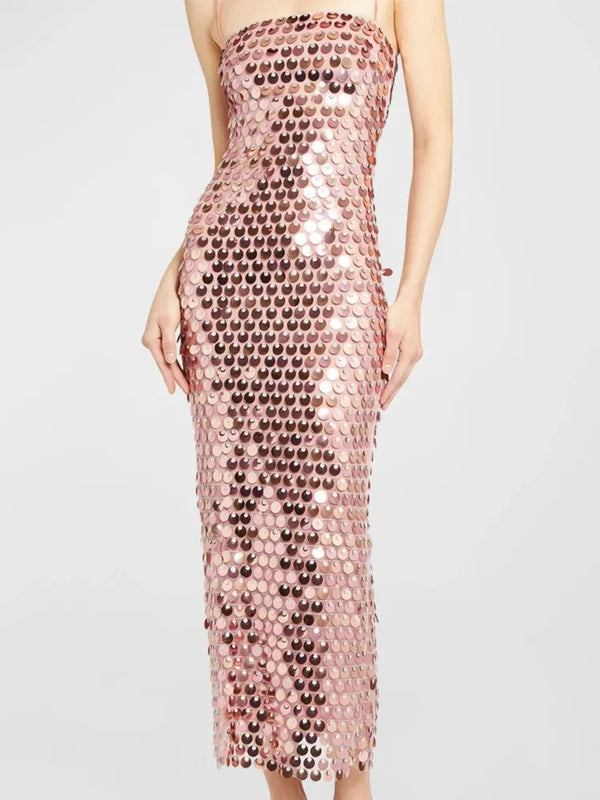 Sofia Sequin Spaghetti Strap Bodycon Maxi Dress