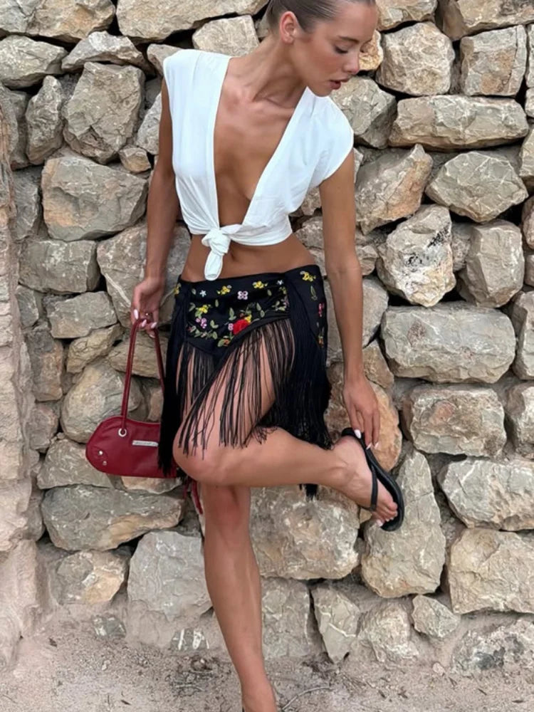 Elodie Fringe Bodycon Midi Skirt One-piece