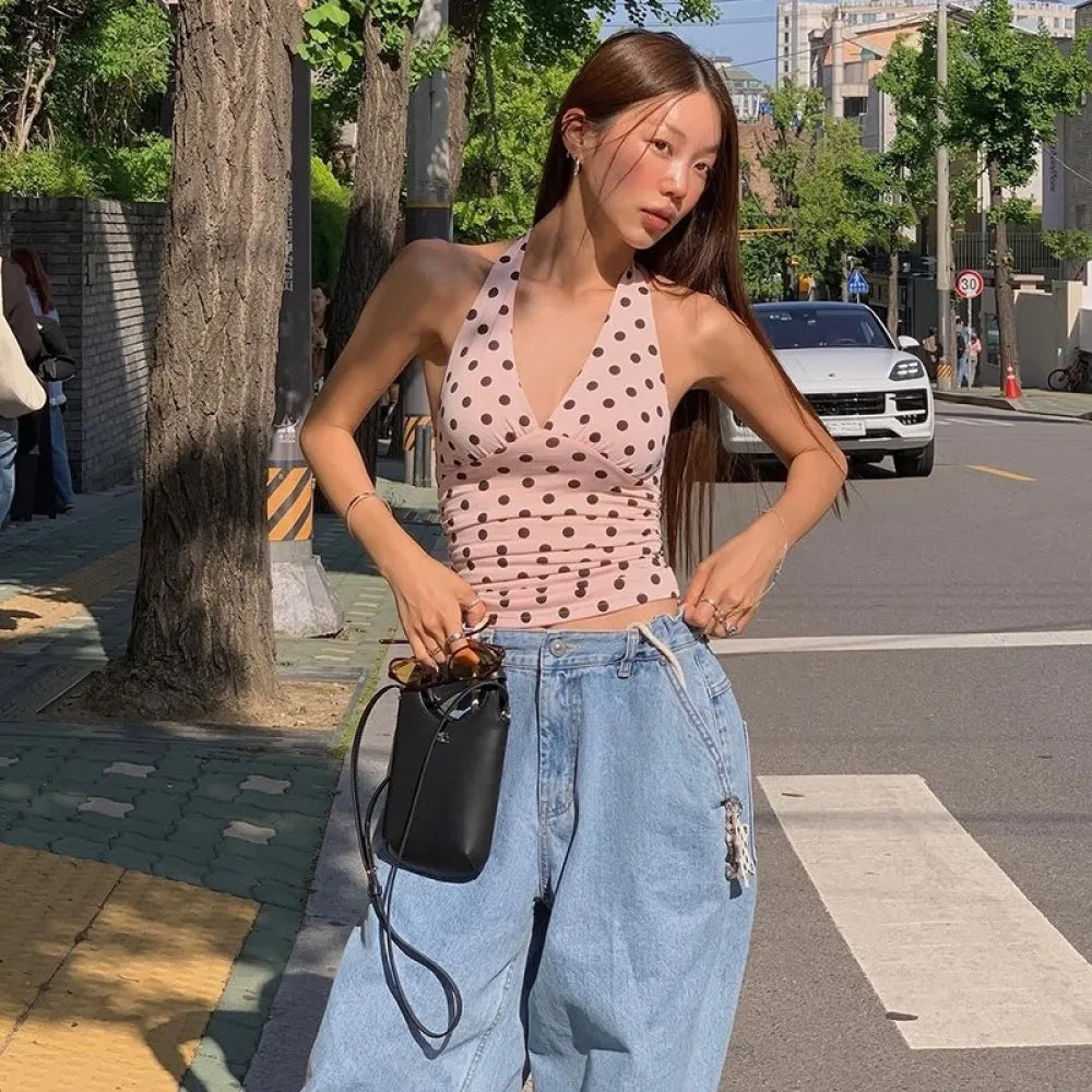 Sophie Mocha Polka Dot Halter Top