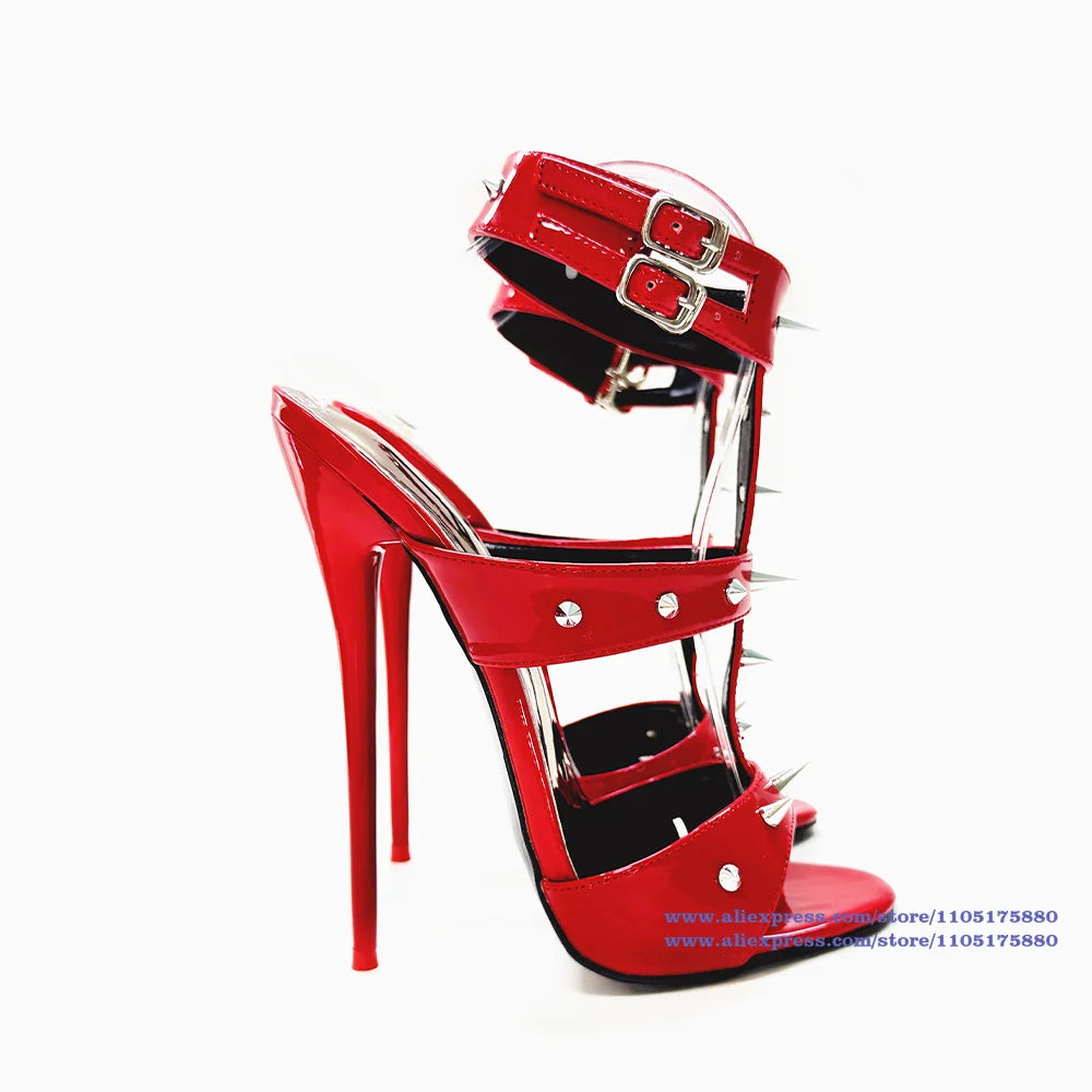 Valencia Rivet T-Strap Stiletto Sandals
