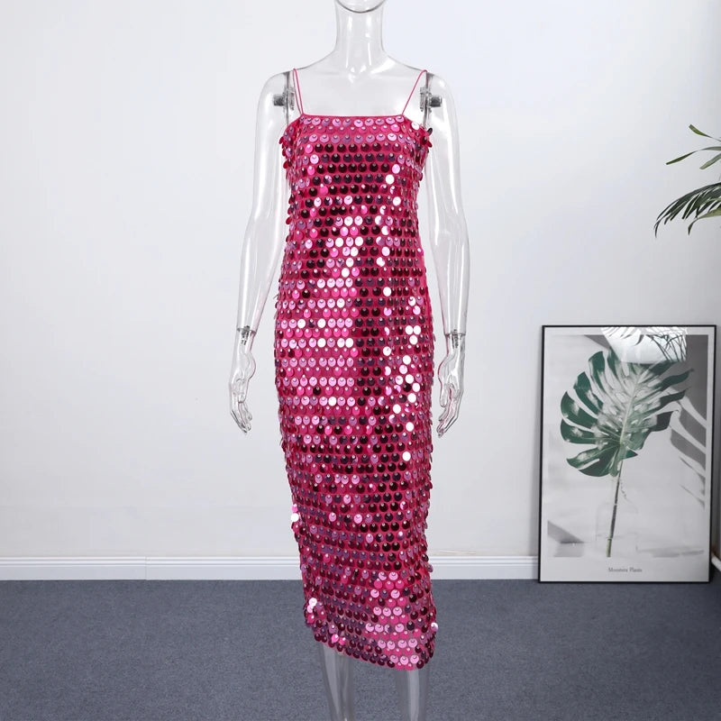 Sofia Sequin Spaghetti Strap Bodycon Maxi Dress