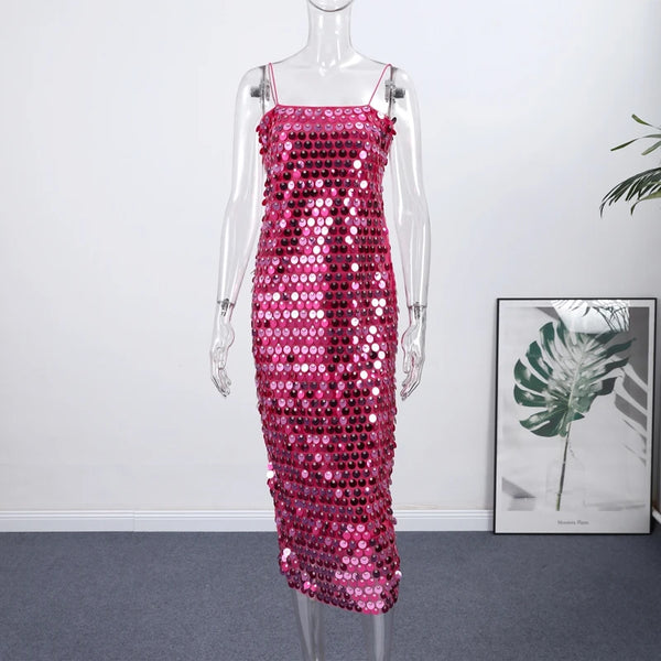 Sofia Sequin Spaghetti Strap Bodycon Maxi Dress