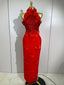 Winona Beaded Floral Mesh Bandage Maxi Dress