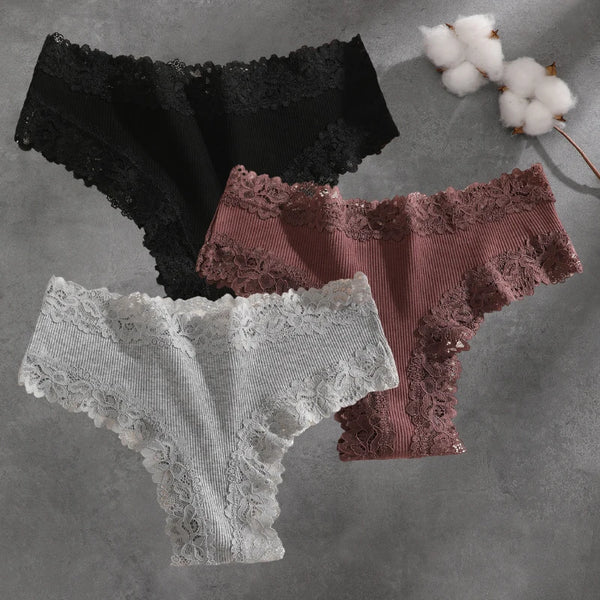Brielle Floral Lace Bikini Panty Pack Lingerie 3-piece
