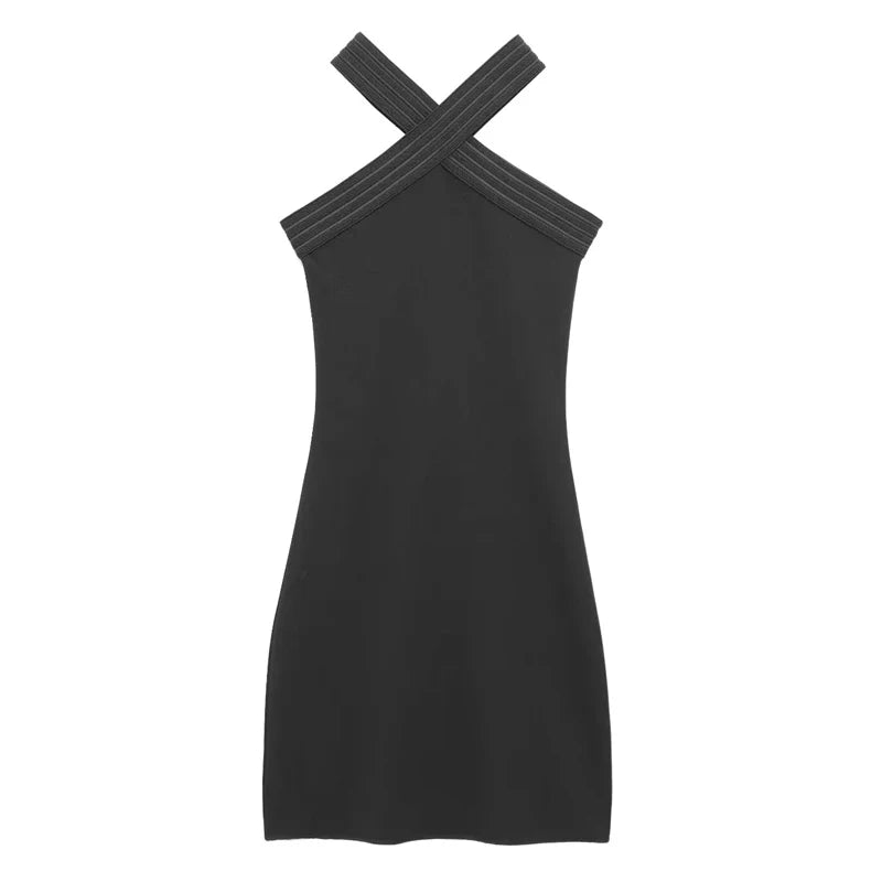 Danica Black Backless Halter Mini Dress